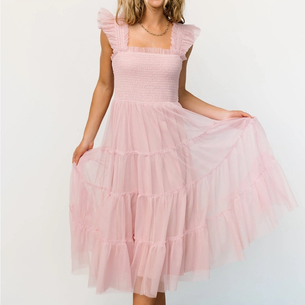 Baltic born Emma smocked tulle dress, mauve, size small